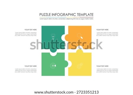 puzzle infographic design with 5 step, graph to describe the steps
