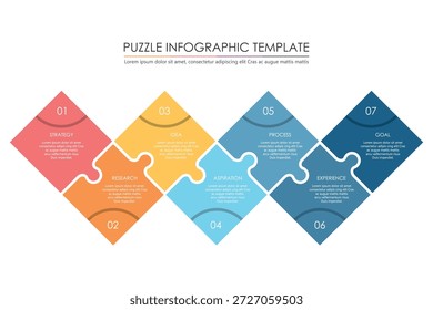 puzzle infographic design with 7 step, graph to describe the steps