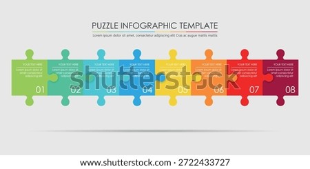 puzzle infographic design with 8 step, graph to describe the steps