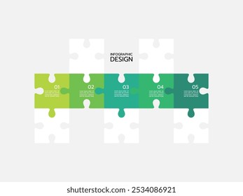 Quebra-cabeça infográfico com a apresentação de negócios de cinco peças. Infográfico do círculo. Diagrama de processo redondo de quebra-cabeça de 5 etapas.