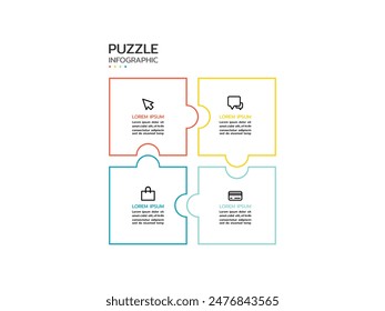 Infografía del rompecabezas con presentación de negocios de cuatro piezas. Infografía circular. Diagrama de proceso redondo del rompecabezas de 4 pasos.