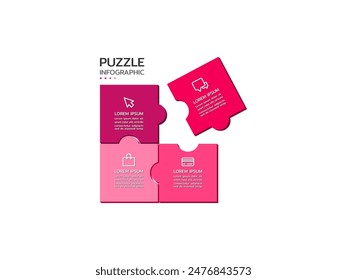 Puzzle infographic with four piece business presentation. Circle infograph. 4 Step puzzle round process diagram.