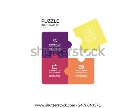 Puzzle infographic with four piece business presentation. Circle infograph. 4 Step puzzle round process diagram.