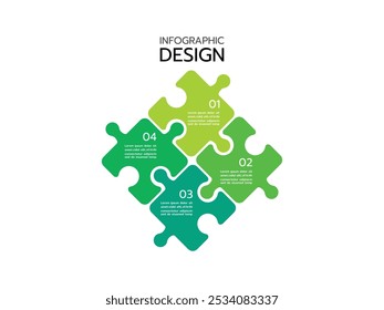 Infografía de rompecabezas con la presentación de negocios de cuatro piezas. Infografía de círculo. Diagrama de proceso redondo del rompecabezas de 4 pasos.
