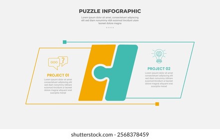 puzzle infographic outline style with 2 point template with skew rectangle box versus comparison horizontal direction for slide presentation vector