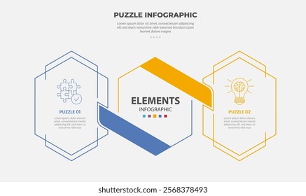 puzzle infographic outline style with 2 point template with creative hexagon comparison connection slice for slide presentation vector