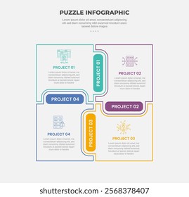 puzzle infographic outline style with 4 point template with creative matrix base shape on circular direction for slide presentation vector
