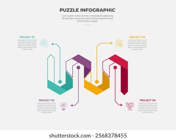 puzzle infographic outline style with 4 point template with creative shape ribbon flipped up and down for slide presentation vector