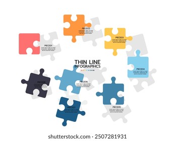 Puzzle infografía con piezas de presentación de negocios. Infografía del círculo. Diagrama de proceso redondo del rompecabezas del paso.