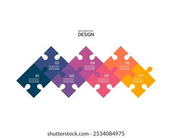 Infográfico de quebra-cabeça com a apresentação de negócios de sete peças. Infográfico do círculo. Diagrama de processo redondo de quebra-cabeça de 7 etapas.