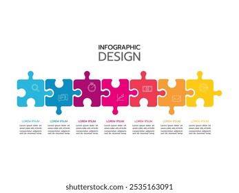 Puzzle-Infografik mit der siebenteiligen Business-Präsentation. Kreis-Infografiken. 7-stufiges Rätsel-Rundprozessdiagramm.