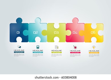 Puzzle infographic, steps chart, template, scheme, tab. Vector illustration.