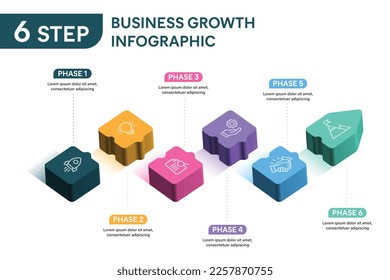 Puzzle Infographic template with icons. 6 Step or Phase or Option. Vector illustration