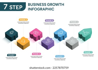 Puzzle Infographic template with icons. 7 Step or Phase or Option. Vector illustration