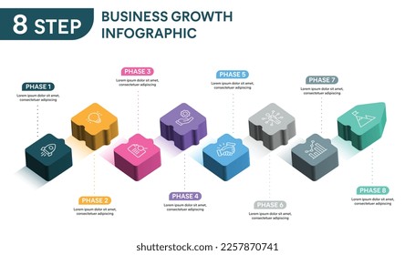 Puzzle Infographic template with icons. 8 Step or Phase or Option. Vector illustration