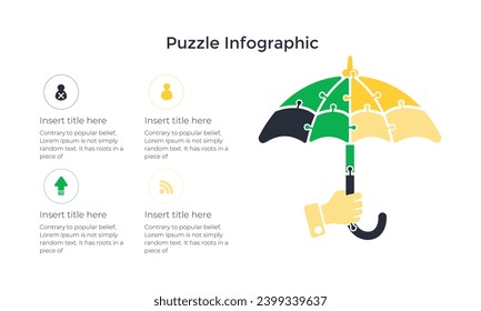 Puzzle infographic template with umbrella symbol model made out of jigsaw pieces