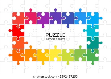 Puzzle infographics with 18 pieces. Jigsaw business chain infographic. Process diagram presentation. Vector illustration.