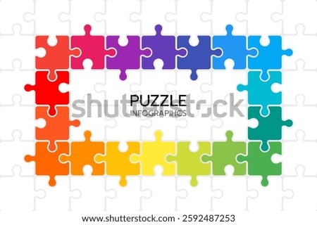 Puzzle infographics with 18 pieces. Jigsaw business chain infographic. Process diagram presentation. Vector illustration.