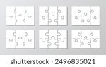 Puzzle infographics with 6 pieces. Jigsaw business chain infographic. Puzzle grid. Process diagram presentation. Business info graphic with steps, parts. Vector illustration