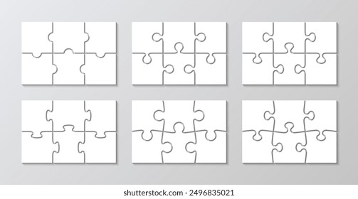 Puzzle infographics with 6 pieces. Jigsaw business chain infographic. Puzzle grid. Process diagram presentation. Business info graphic with steps, parts. Vector illustration