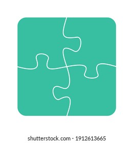 Puzzle infographics element. Four jigsaw pieces or parts connected together. Multicolor puzzle jigsaw template. Flat vector illustration