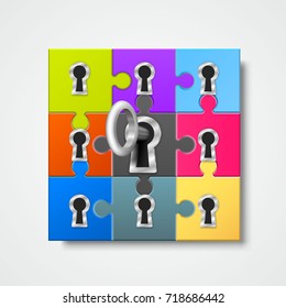 Puzzle infographics with key art. Vector illustration