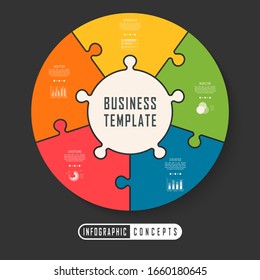 Puzzle infographics template for chart, diagram, web design, presentation, workflow layout. Business concept with 5 options, parts, steps or processes