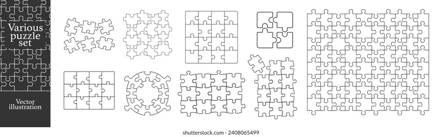 Puzzle isolated on transparent background. Jigsaw puzzle. Different sides square presentation