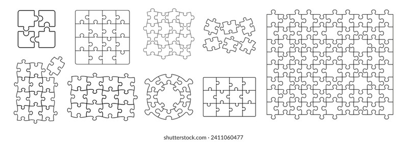 Puzzle isolated on transparent background. Puzzle jigsaw vector set