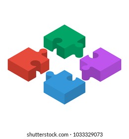 Puzzle isometry icon. 3d design isolation on background. Vector illustration flat style. Puzzle as symbol of teamwork, unification, connection.