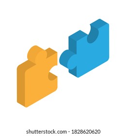 Puzzle isometry icon. Puzzle as symbol of teamwork, unification, connection. Vector illustration, isolated on white background.