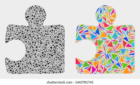 Puzzle item collage icon of triangle items which have different sizes and shapes and colors. Geometric abstract vector design concept of puzzle item.