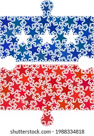Puzzle item collage of stars in different sizes and color hues. Puzzle item illustration uses American official blue and red colors of Democratic and Republican political parties, and star parts.