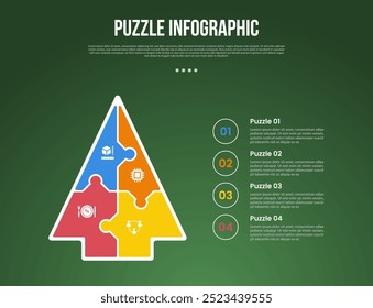 puzzle or jigsaw base infographic with big arrow shape top direction with 4 point with dark style for slide presentation vector