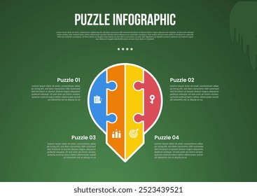 puzzle or jigsaw base infographic with lightbulb base with 4 point with dark style for slide presentation vector