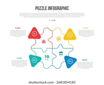 puzzle jigsaw base shape infographics template diagram with creative triangle badge on quadrant structure with 4 point step creative simple flat outline vector