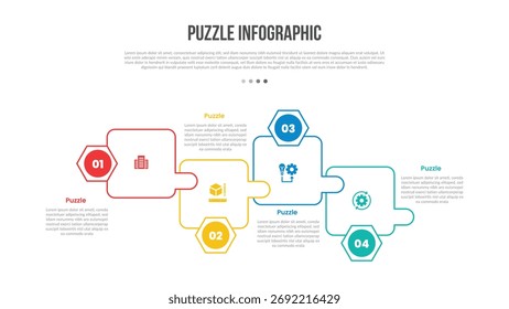 puzzle jigsaw base shape infographics template diagram with round square shape up and down with 4 point step creative simple flat outline vector