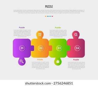 Puzzle or jigsaw base shape infographics gradient template diagram with round square box with smooth bubble up and down with 4 point step creative vector