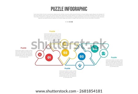 puzzle jigsaw base shape infographics template diagram with triangle up and down horizontal direction with 4 point step creative simple flat outline vector