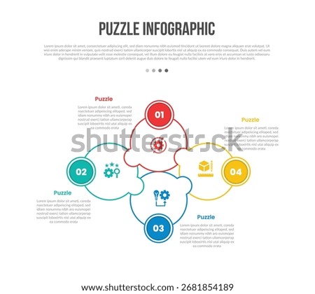 puzzle jigsaw base shape infographics template diagram with circle circular with circle badge with 4 point step creative simple flat outline vector