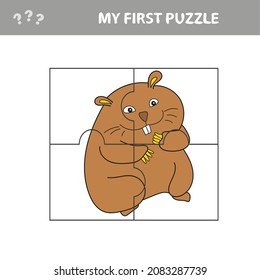 Puzzle Jigsaw Game For Kids - Animal Hamster - Worksheet Pieces Cartoon Vector. My first puzzle