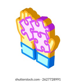 puzzle mão isométrica ícone vetor. quebra-cabeça quebra-cabeça sinal de mão. ilustração símbolo isolado