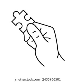 puzzle jigsaw hand line icon vector. puzzle jigsaw hand sign. isolated contour symbol black illustration