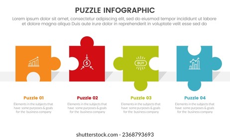 infografía de rompecabezas de rompecabezas de 4 puntos de plantilla de escenario con balance de dirección horizontal con descripción de presentación de diapositivas