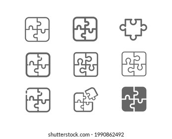 Puzzle, Jigsaw-Linie-Symbol-Set.