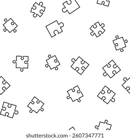 puzzle jigsaw piece, business vector seamless pattern thin line illustration