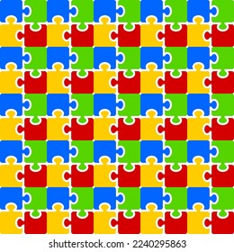 Puzzle Jigsaw Piece Game Pattern In Red, Green, Yellow, Blue Color. World Autism Awareness Day