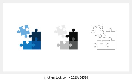 puzzle jigsaw piece parts business connection team game group vector flat modern icon set