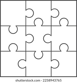 Puzzle jigsaw pieces set of 9 pieces template idea vector flat design illustration asset material for kids toys or social media content element ready to use free editable