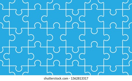 Puzzle or jigsaw seamless pattern with different type of pieces and blueprint like colors.
